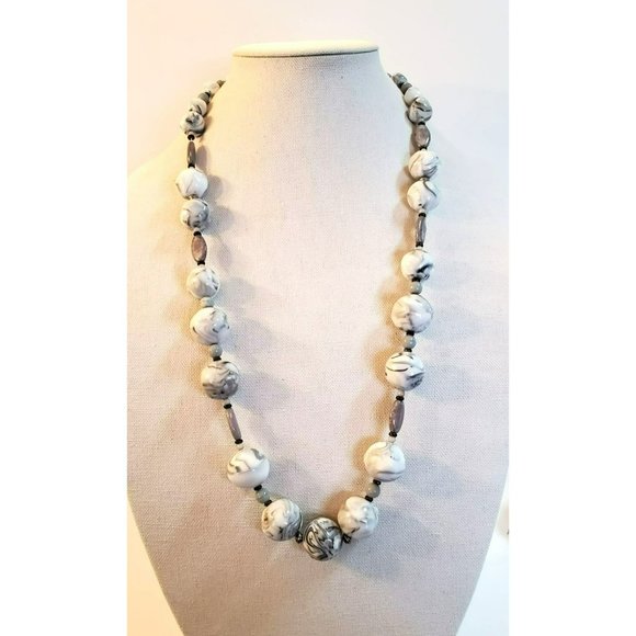 Vintage Miriam Haskell Couture Designer Black and White Marble Swirl Beaded Neck - Picture 2 of 13